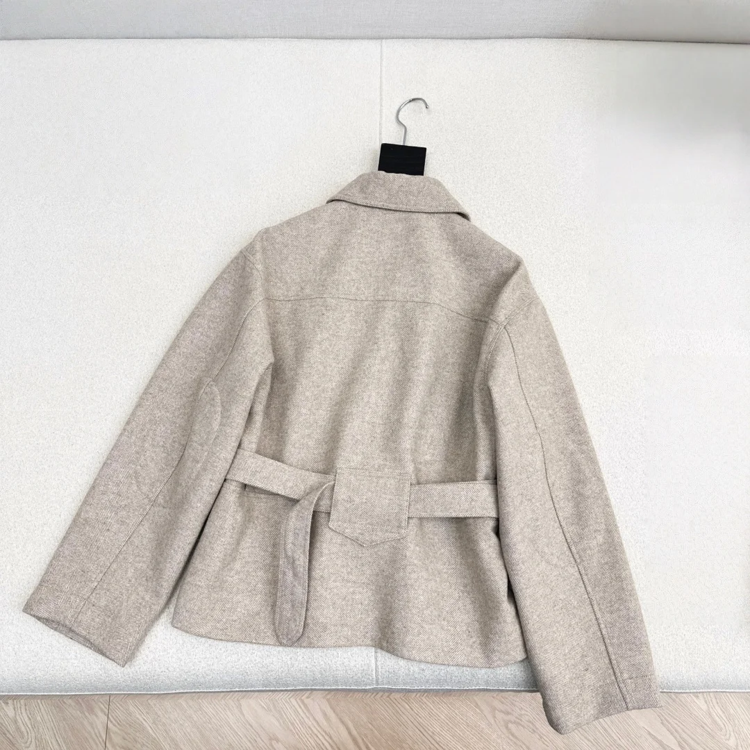 

2025 Autumn And Winter New Women Clothes Herringbone Fabric Real Heavy Textured Youthful Fashion Waist Jacket