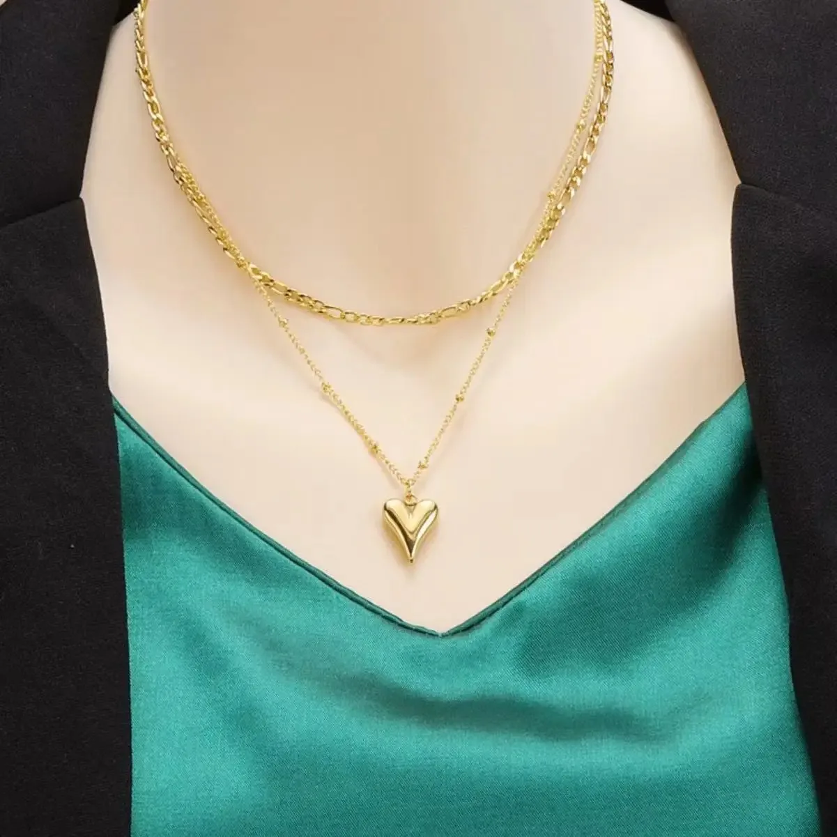 الفولاذ المقاوم للصدأ متعدد الطبقات القلب قلادة قلادة للنساء موضة الذهب اللون سلسلة الترقوة CharmChoker هدايا عيد الهالوين