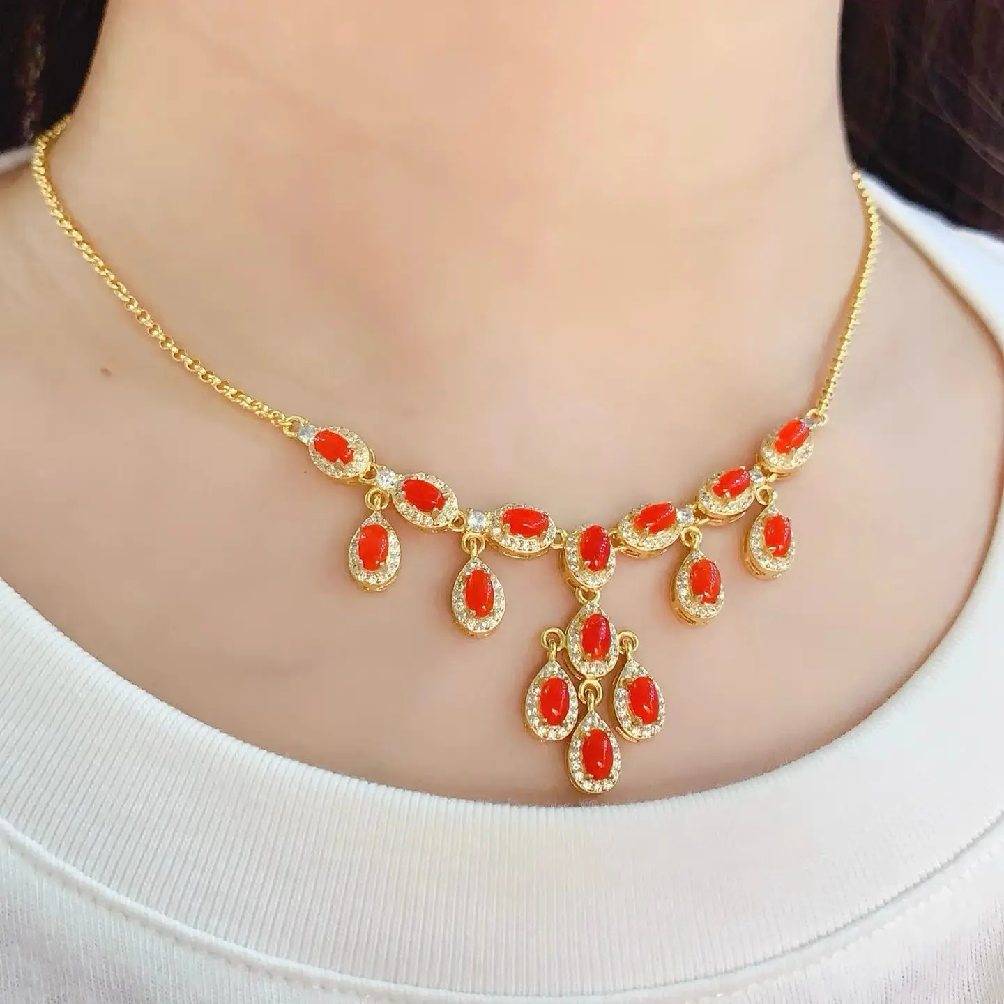 KJJEAXCMY Boutique Jewelry Girl Pure Impurities Free Natural Red Coral Necklace 925 Pure Silver Inlay Gift for Girlfriend's