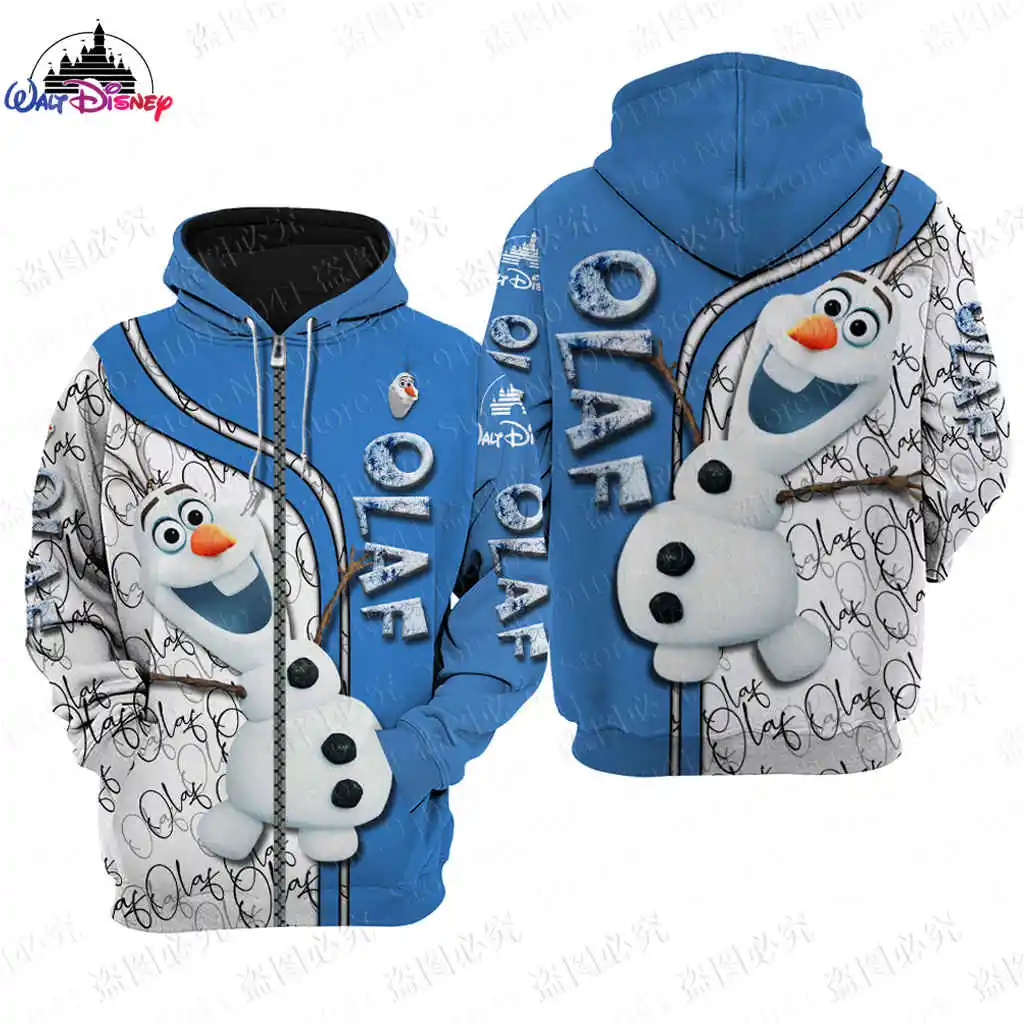 Olaf Disney cartoon Christmas men women 3D Print High quality Fleece Zipper/ Hoodies parent-child clothing Pullover Tops