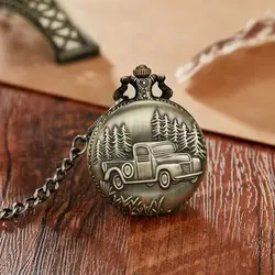 2025 Top Brand Bronze Creative mechanical Antique Chain Pocket Watch  Cycle Truck Lorry for Men Women Children 3D Pattern New