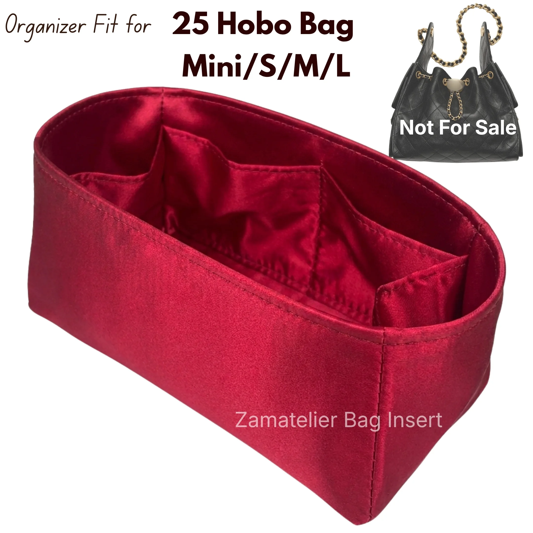 Custom Made Silk Insert for CC 25 Hobo Bag Mini/Small/Medium/Large, Premium Purse Organizer Satin Organiser, Liner Base Shaper