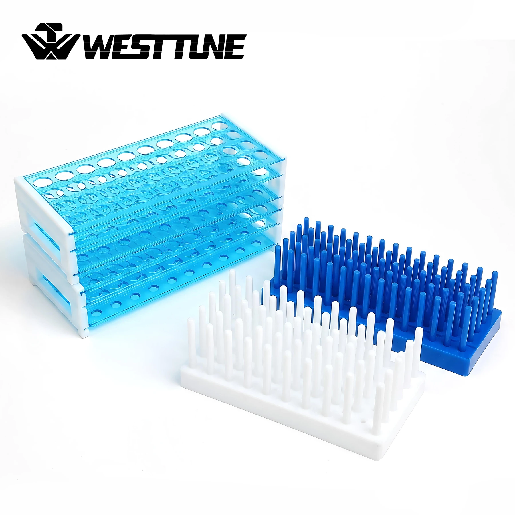 WESTTUNE Plastic Test Tube Disassembly 13/16mm Holds50 Stand Drying Test Tube Rack Holder66/102 Columns for School Lab Equipment