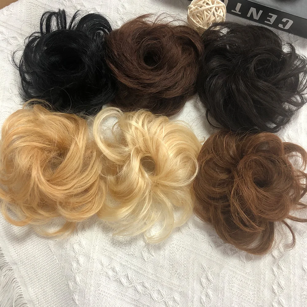 Curly Human Hair Chignon Buns Ponytail Hairpiece Flexible Elastic Band Bun For Women Updos Donut Chignon Human Hair Extensions