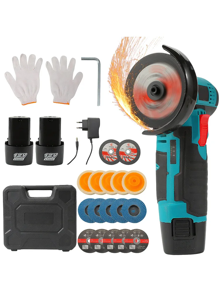 12V Akku-Winkelschleifer-Set mit Lithium-Batterie, wiederaufladbar, 19500 U/min, Mini-Polier- und Schneidemaschine für DIY-Heimprojekte