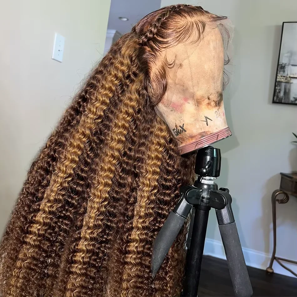 

HD Highlight Ombre Curly Lace Frontal Парики из натуральных волос Медовый блондин Цветные 30 32 дюйма 13x4 Глубокие волнистые фронтальные парики для женщин
