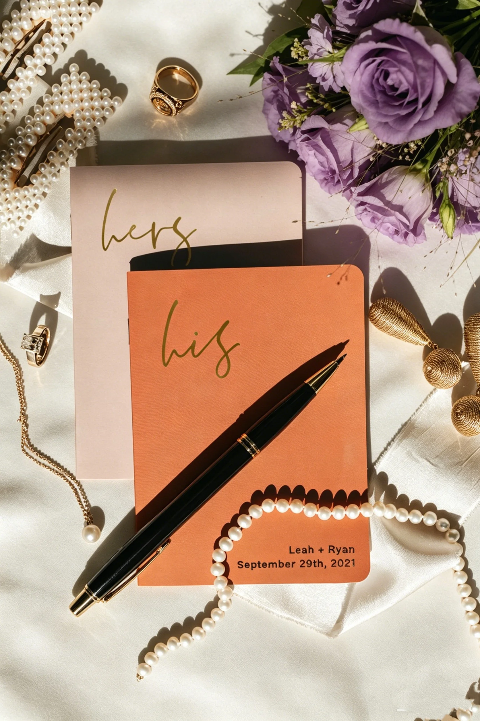 

His & Hers Vow Books - Boho Neutral Wedding Vow Booklets with Gold/Silver/Rose Gold Foil, Perfect for Wedding Vows & Renewal Cer