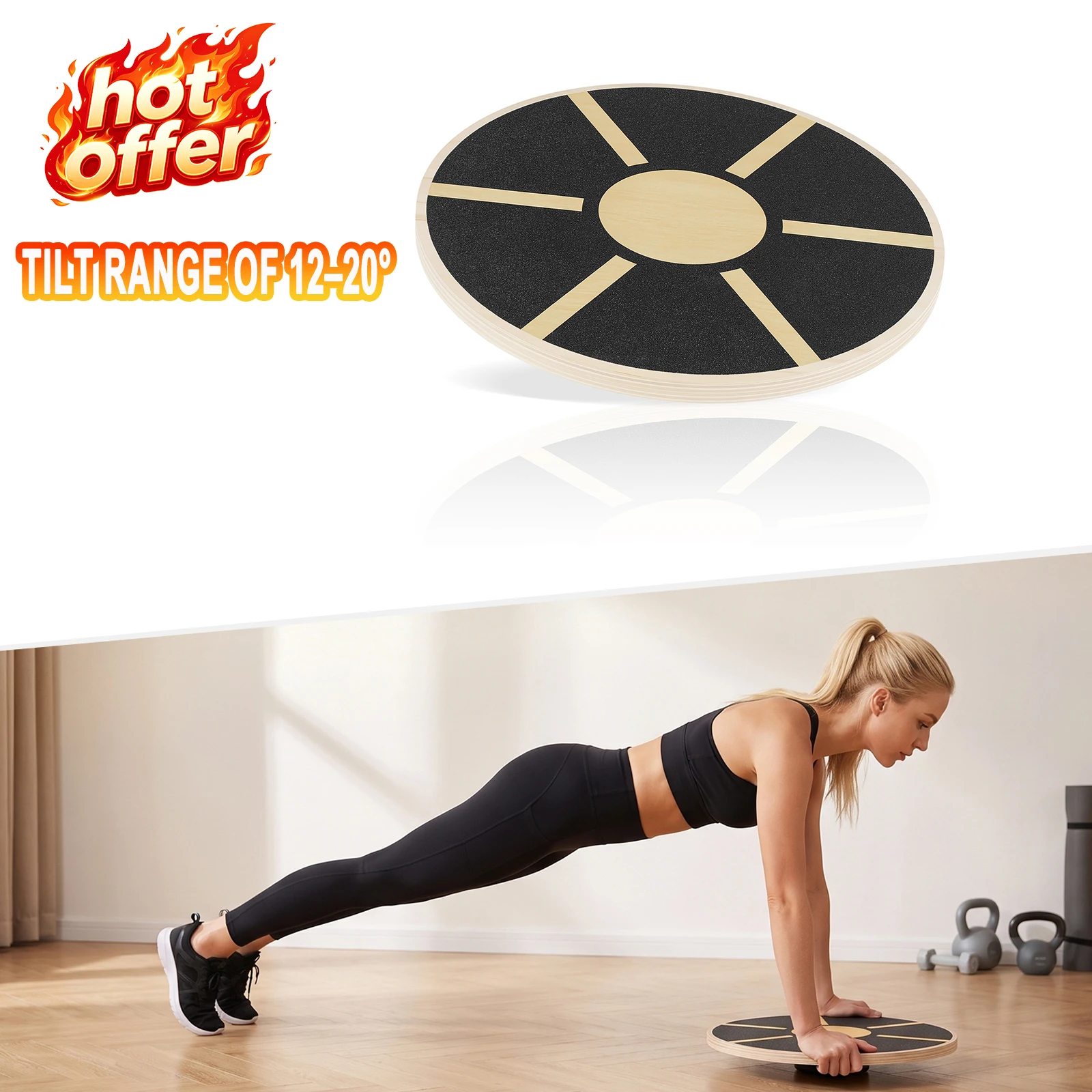 Holz-Balance-Board – Core-Strength-Trainer – Für Liegestütze, Planks, Balance-Stands und 360-Grad-Rotation – Ganzkörper-Trainingsgerät für zu Hause