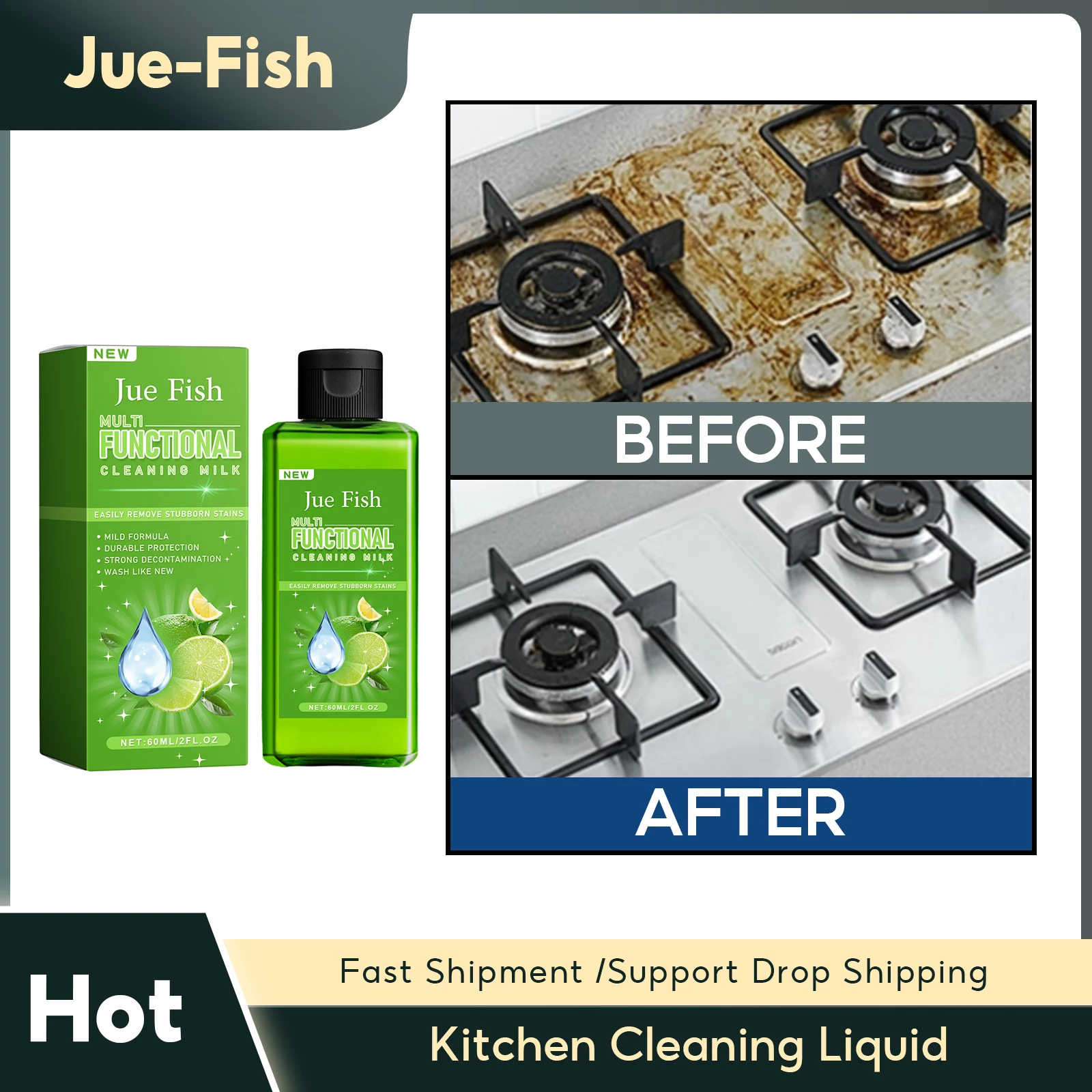 Kitchen Cleaning Liquid Strong Heavy Oil Dirt Stain Cleaning Stove Oven Cook Grease Grime Metal Polisher Kitchen Degreaser Agent