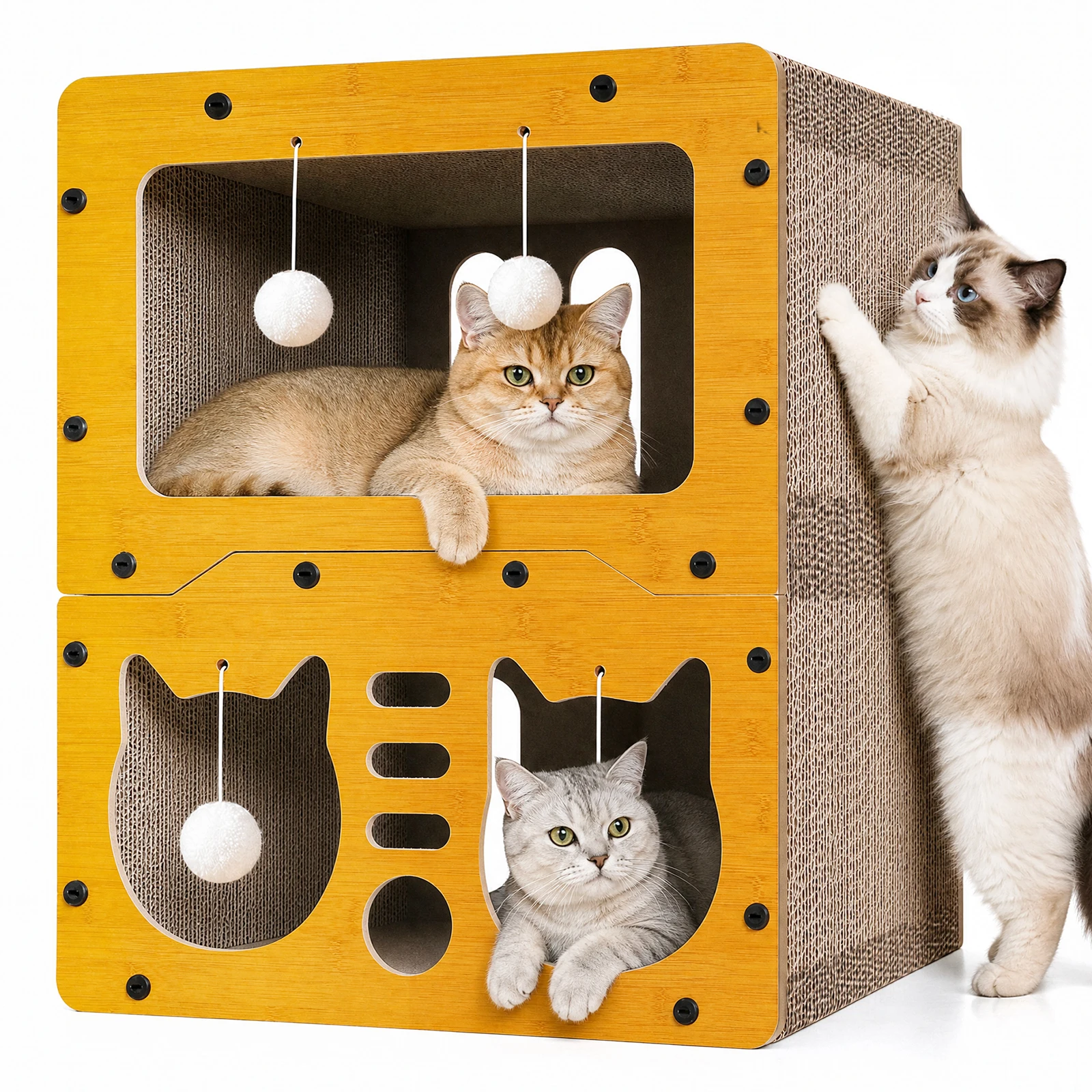 Cuccia per gatti a due livelli, con struttura integrata per graffiare, casa per gatti a doppio strato, struttura per graffiare in cartone ondulato resistente all'usura, lettino multifunzionale per