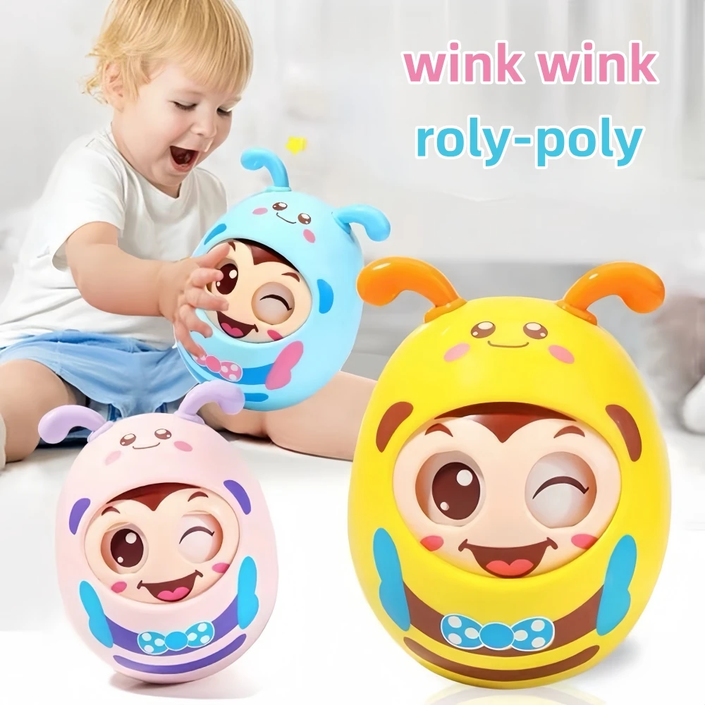 1PCS Roly Poly baby toy 6 to 12 Months, Tummy Time Rocking Toy, Bee Tumbler Rocking Toy for Baby Boys Girls Gifts