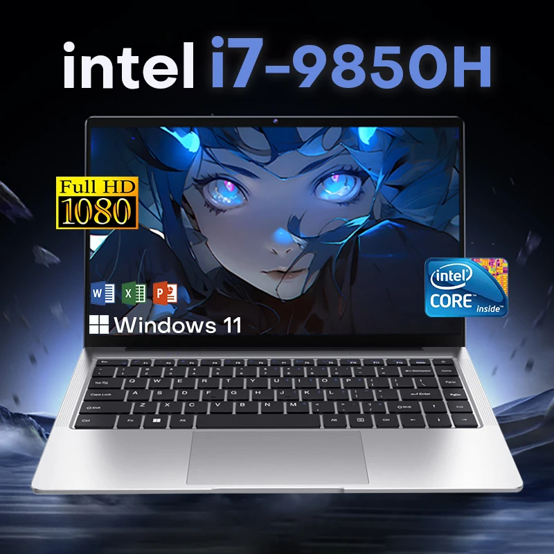 Ordinateur portable 14,1 pouces, Intel Core i7-9850H, 12 Go de RAM, 512 Go + 1 To SSD, écran HD, Windows 11 Pro, ordinateur portable portable pour étudiants, professionnels et travail.