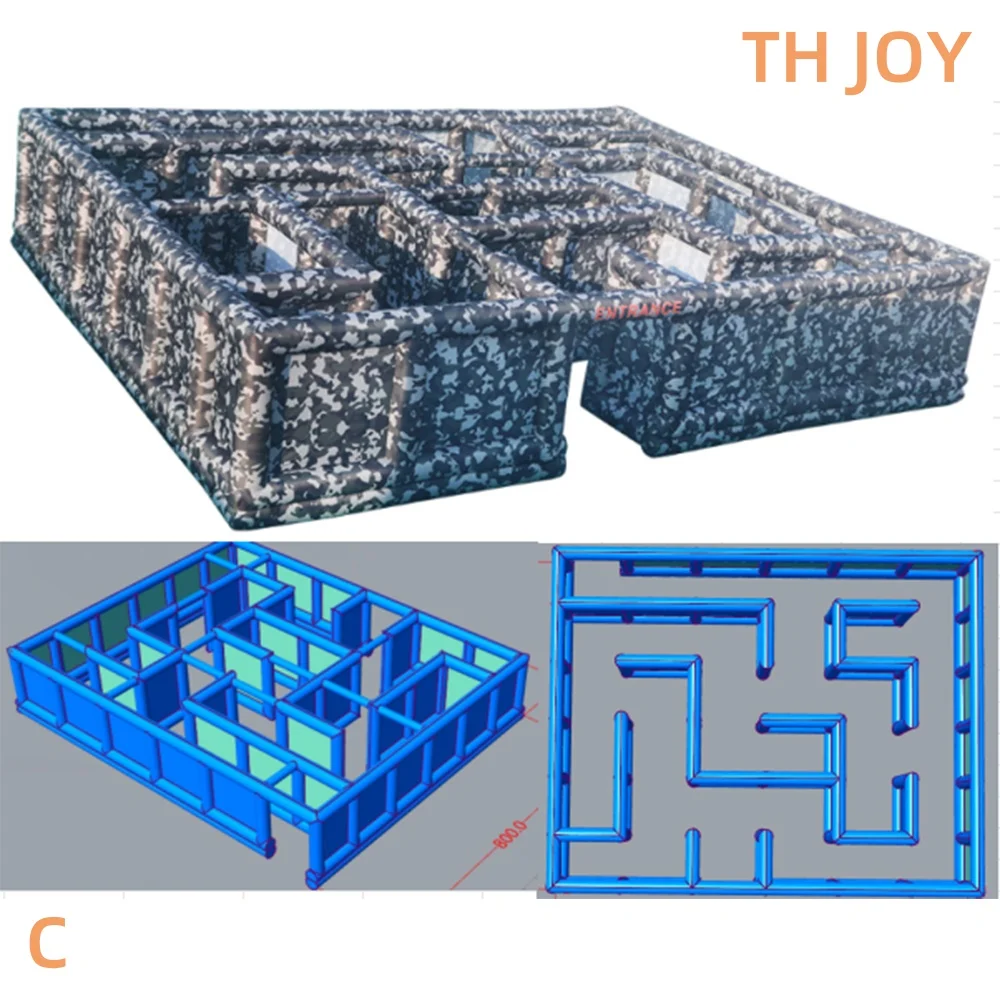 snelle luchtverzending tot deur, Camouflage Kleur Outdoor Opblaasbare laser tag game court, op maat opblaasbare Haunted Halloween Doolhof