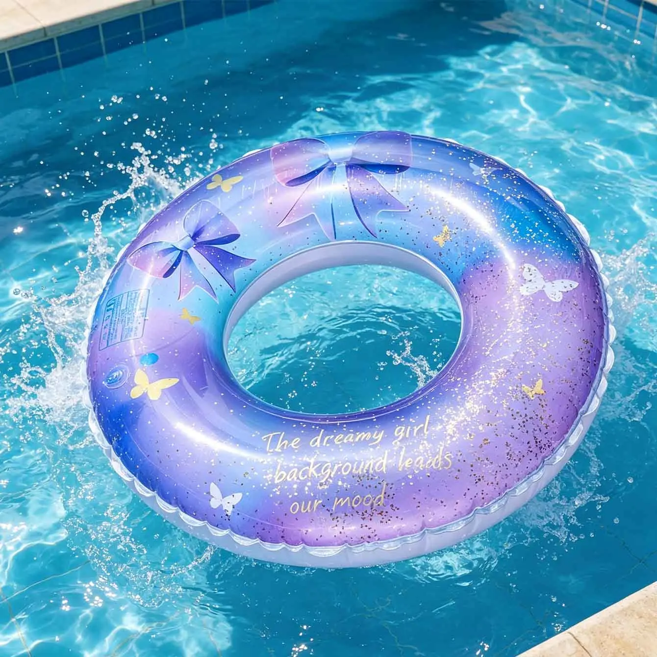 1PC Purple Glitter Inflatable Swim Ring Pool Floats Tube Butterfly Bow Swimming Ring For Beach Pool Party