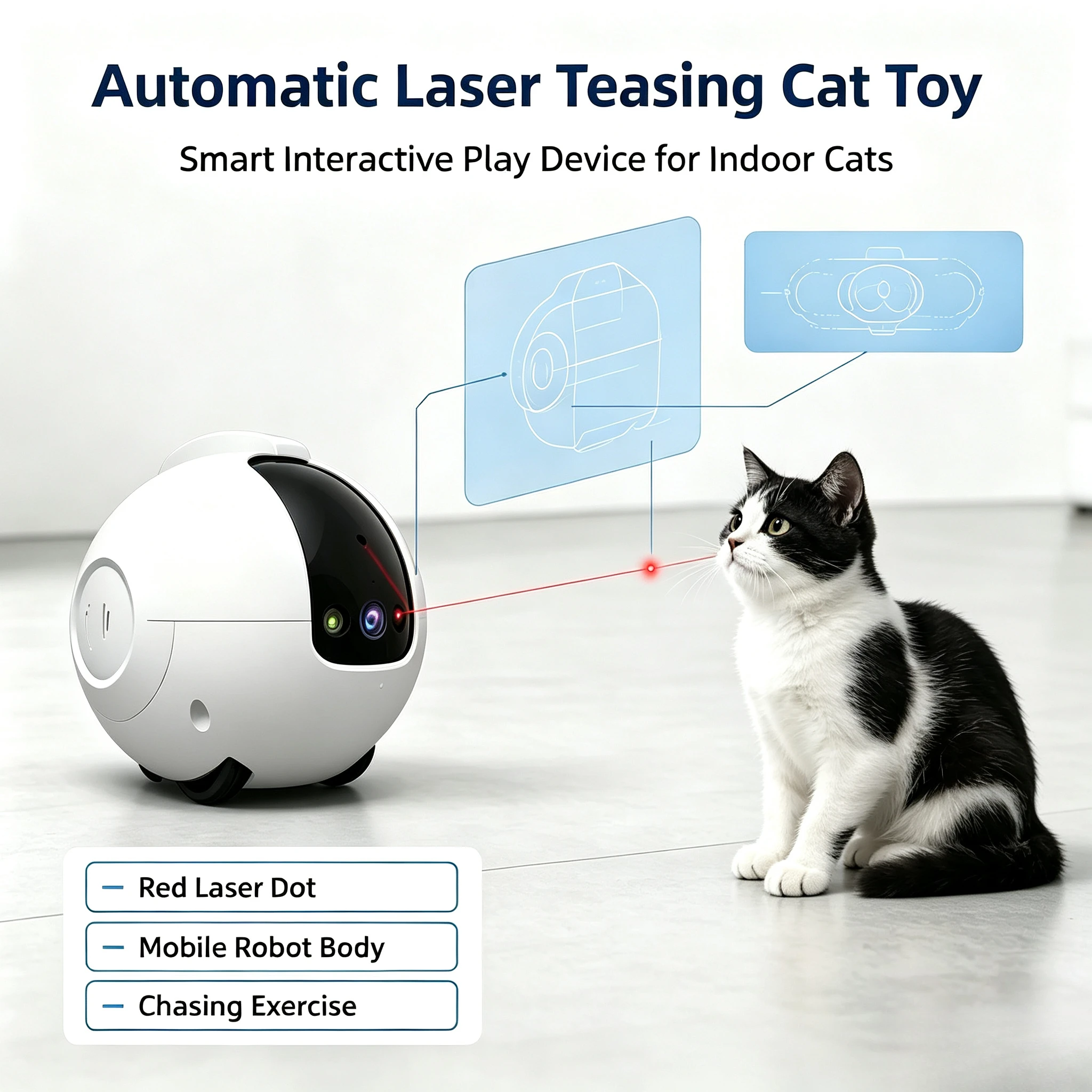 Automatic Laser Teasing Cat Toy, Mobile Smart Interactive Robot for Indoor Cat Daily Play & Exercise