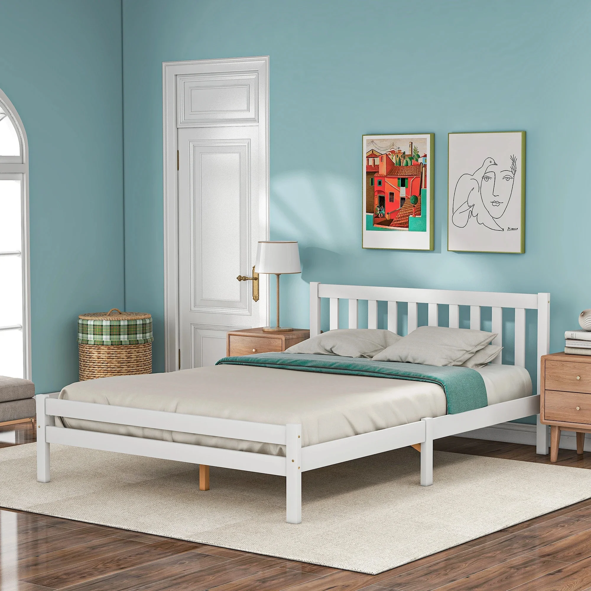 Wooden Bed Frame 4ft6 Double Solid Wooden Bed Frame Bedroom Furniture for Adults Kids Teenagers 135 x 190 cm