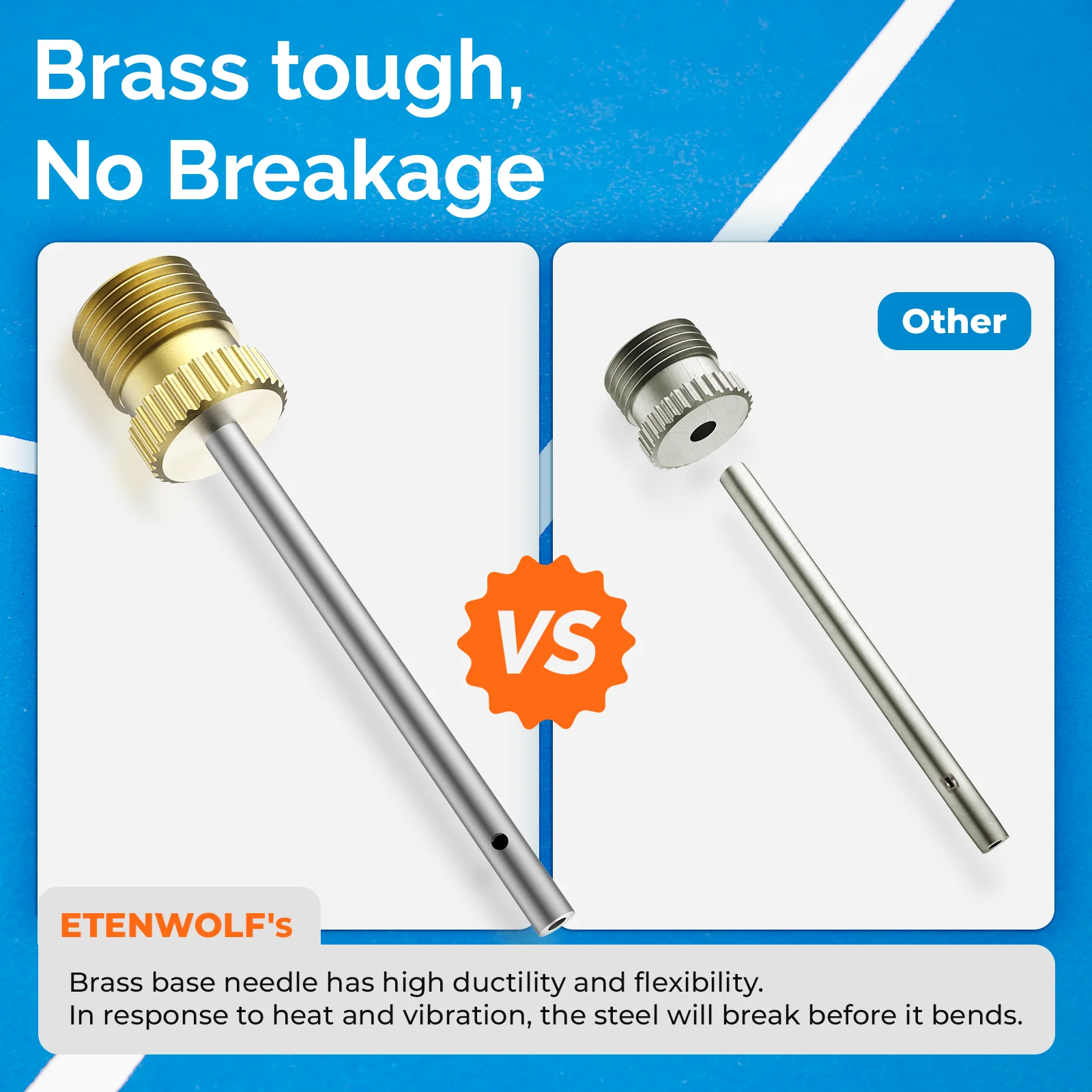 ETENWOLF A102 12 Pack Brass Ball Pump Needles No Break Heavy Duty Air Pump Needles for Balls with Storage Case