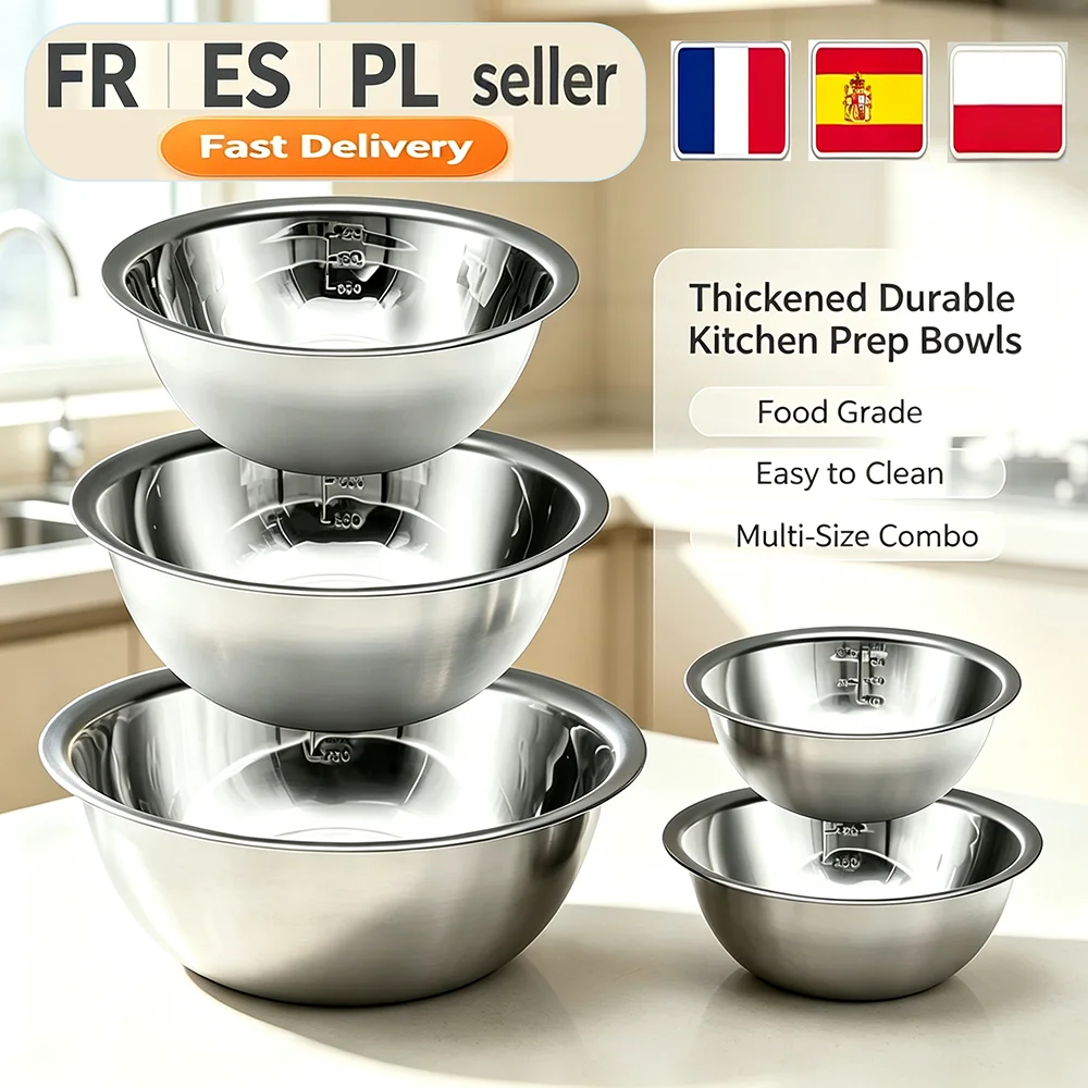Ensemble De 5 Bols MéLangeurs En Acier Inoxydable, Bols MéLangeurs Empilables Peu Encombrants En MéTal Pour La Cuisine Domestique, La Cuisine De Camping-Car, La PâTisserie, La PréParation, La Cuisson, Le Service, La Marinade-image