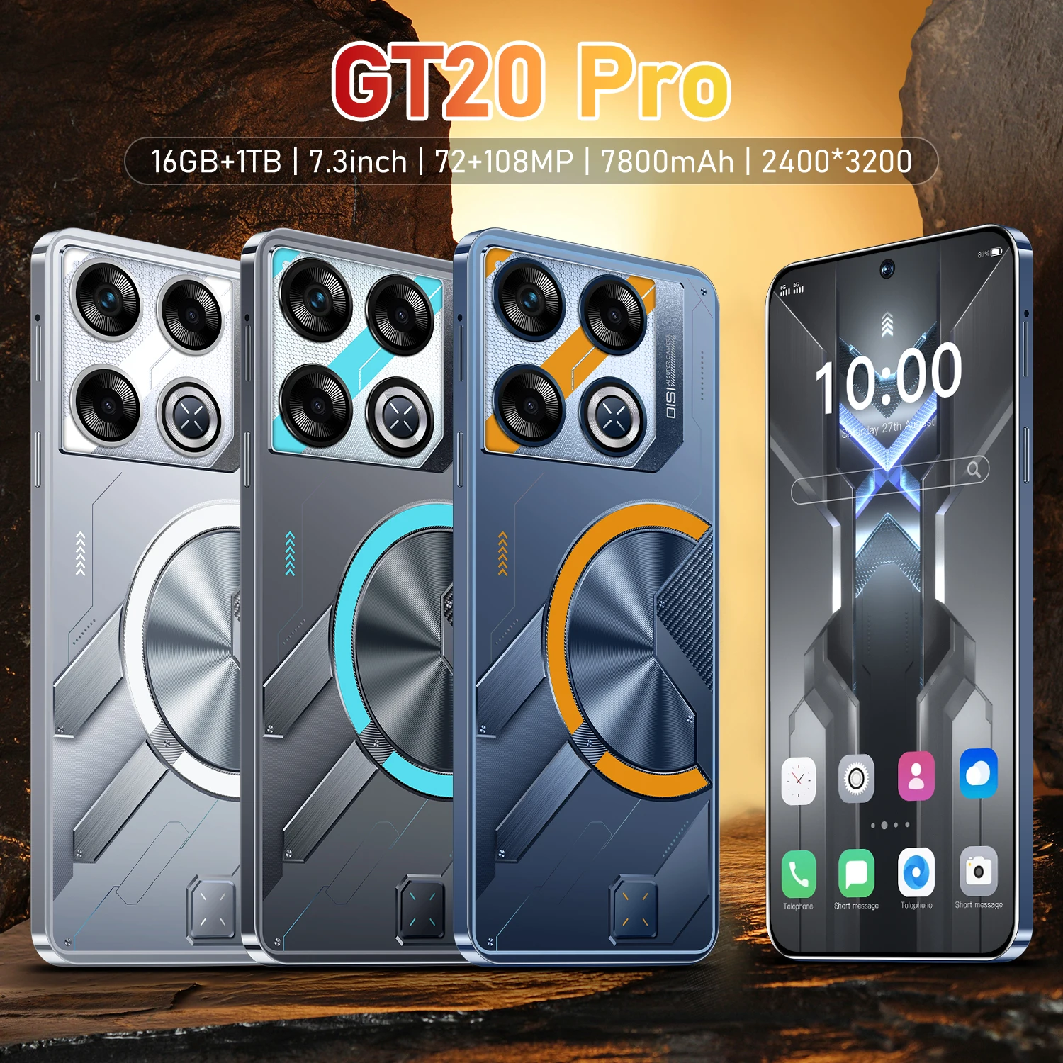 

Original GT20 Pro Smartphone 7.3inch Global Version 16G+1TB Snapdragon8 gen3 Android13 72+108MP 4G/5G Cellphone Mobile Phone NFC