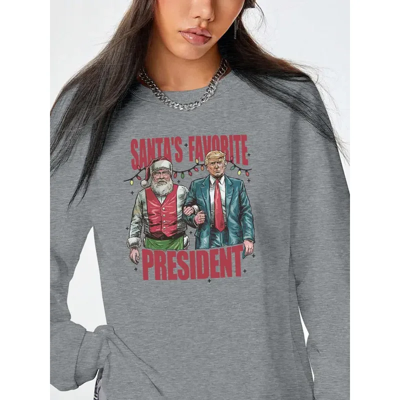 Damen-Sweatshirt mit weihnachtlichem Buchstaben-Aufdruck und tiefer Schulterpartie, lässiger Langarm-Pullover mit Rundhalsausschnitt für Herbst- und Winter-Damen