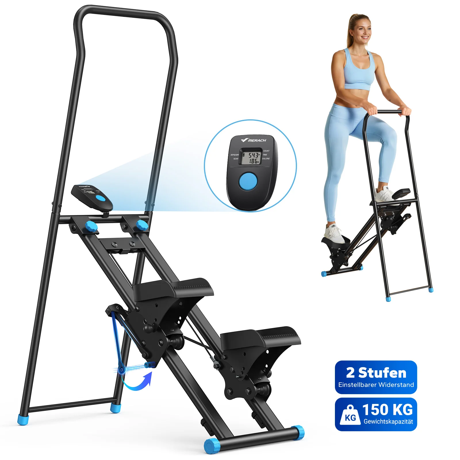 MERACH Trapmachine voor Thuisgym Oefeningen Nieuwe Versie Verticale Klimmachine Volledige Lichaamsworkout Compacte Inklapbare Cardio Stepper