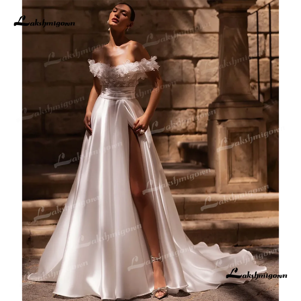 Lakshmigown Scollo a V A Line Abito da sposa 2025 Raso Corte dei treni Abito da sposa Customizedvestidos de noviavestidos para mujervestid