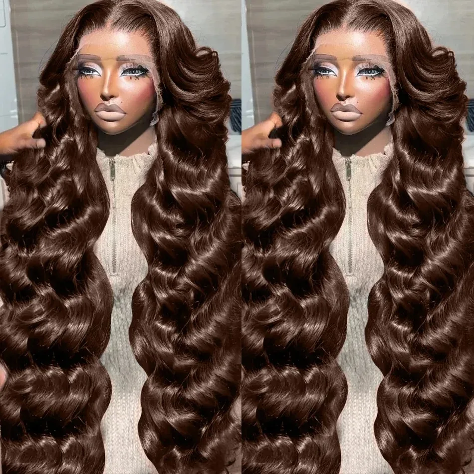 28 30 40 Inch Chocolate Brown Body Wave 13x6 HD Lace Front Wigs Human Hair 13x4 Lace Frontal Wig Preplucked Brazilian For Women