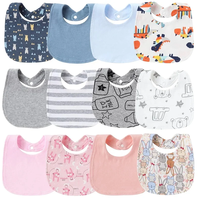 Bavoirs pour bébé imprimés à rayures, serviette de salive pour bébé fille et garçon, Double couche en coton, poche de salive, tissus absorbants pour nouveau-né, 4 pièces/lot