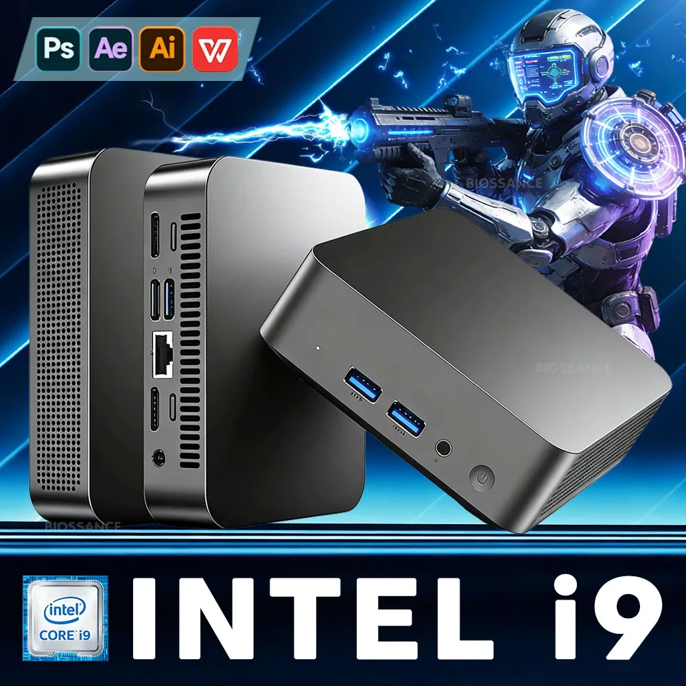 Mini PC Windows 11 2026, Ordinateur de Bureau Intel Core i9, i9 8950HK, i3 6100, Ordinateur de Poche, 16 Go de RAM, SSD 1 To 2 To, WiFi 6, Type-C, PC Portable, pour Bureau et Jeux, MINIPC, Prise en Charge Affichage 4K