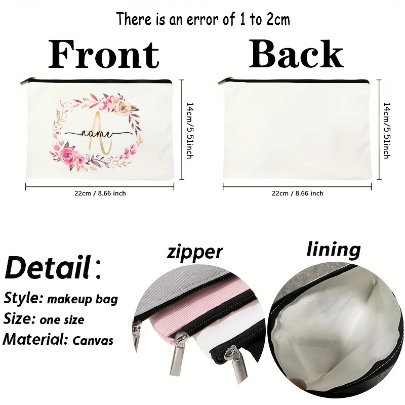 Butterfly Custom Name Zipper Makeup Bag Light Travel Toiletry Pouch Unisex Adult Bachelorette Party Gift