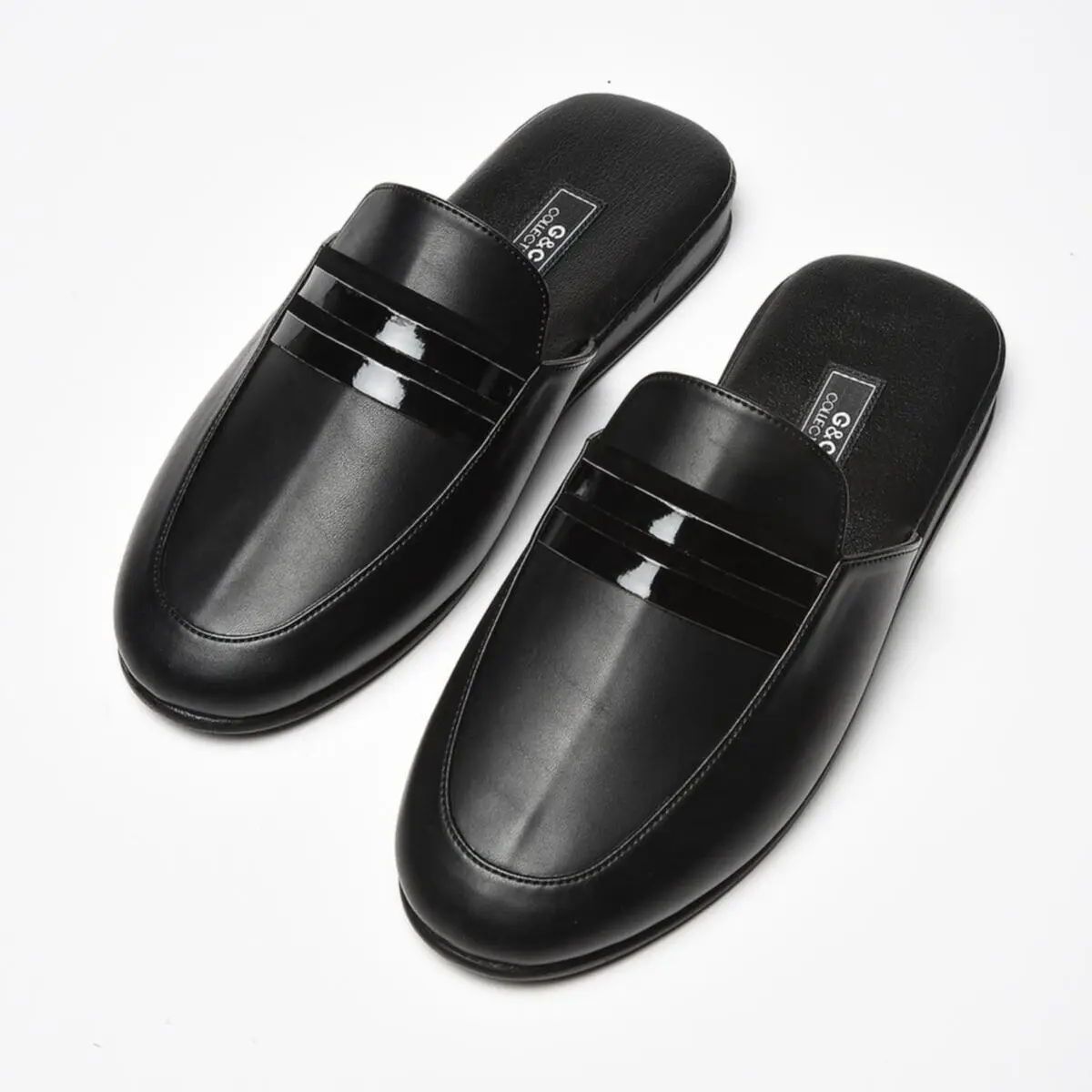 Men's Leather Slippers Comfortable Stylish House Slippers Groom Slippers Anti-Slip Black Slippers for Dowry