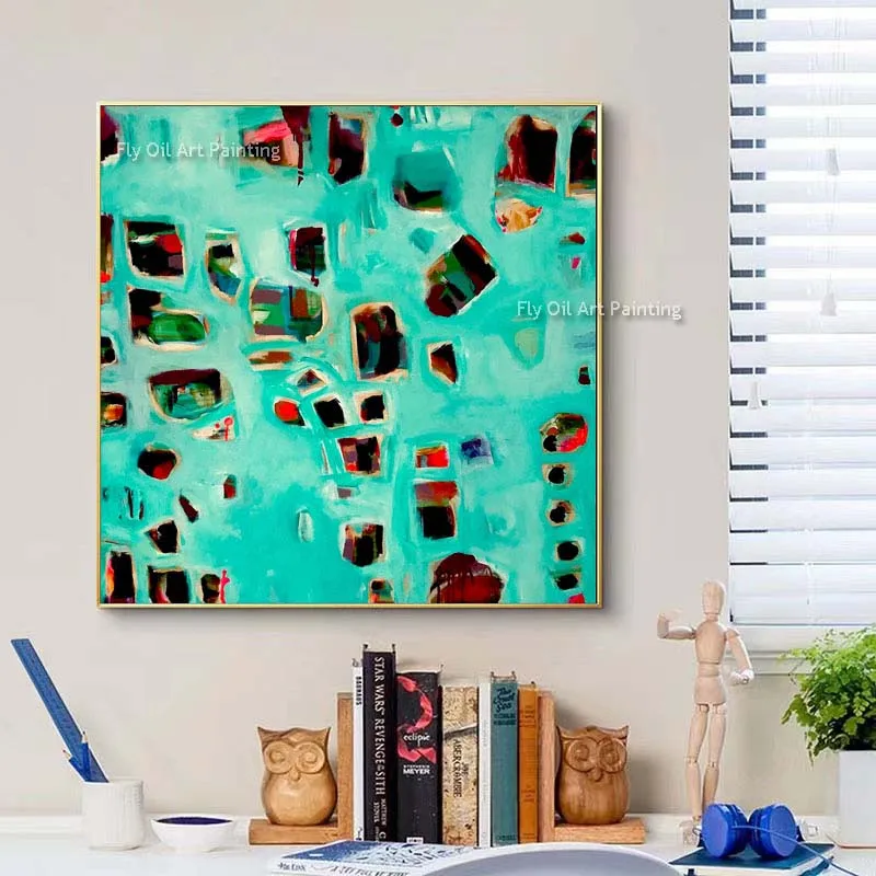 Hand Drawn Sky Blue Texture Abstract Color Block Oil Painting Minimalism Spot Color Block Abstract Canvas Painting  Wall Decor