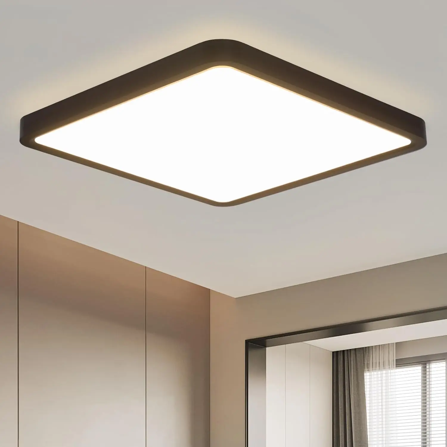 Deckenlampe LED Deckenleuchte Flach - Schlafzimmerlampe 23CM Badezimmerlampe 18W Küchenlampe Eckig Schlafzimmer Schwarz Deckenbeleuchtung Flurlampe Decke Badlampe 3000K für Küche Flur