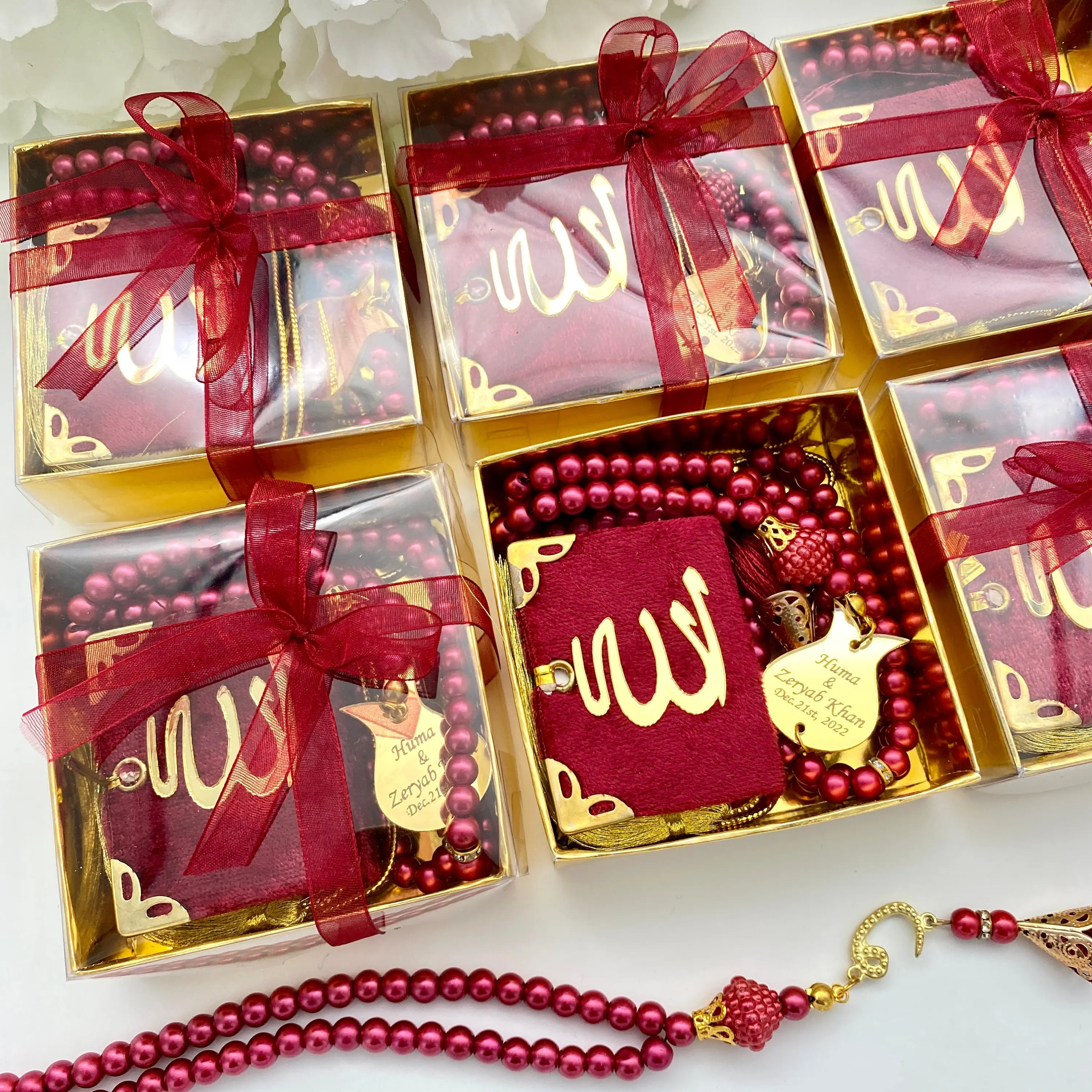 5 PCs Velvet Mini Quran Tasbeeh Favors, Muslim wedding, Islamic Gift Set, Eid Favor, Nikkah Gift, Ameen Favor, Baby Shower