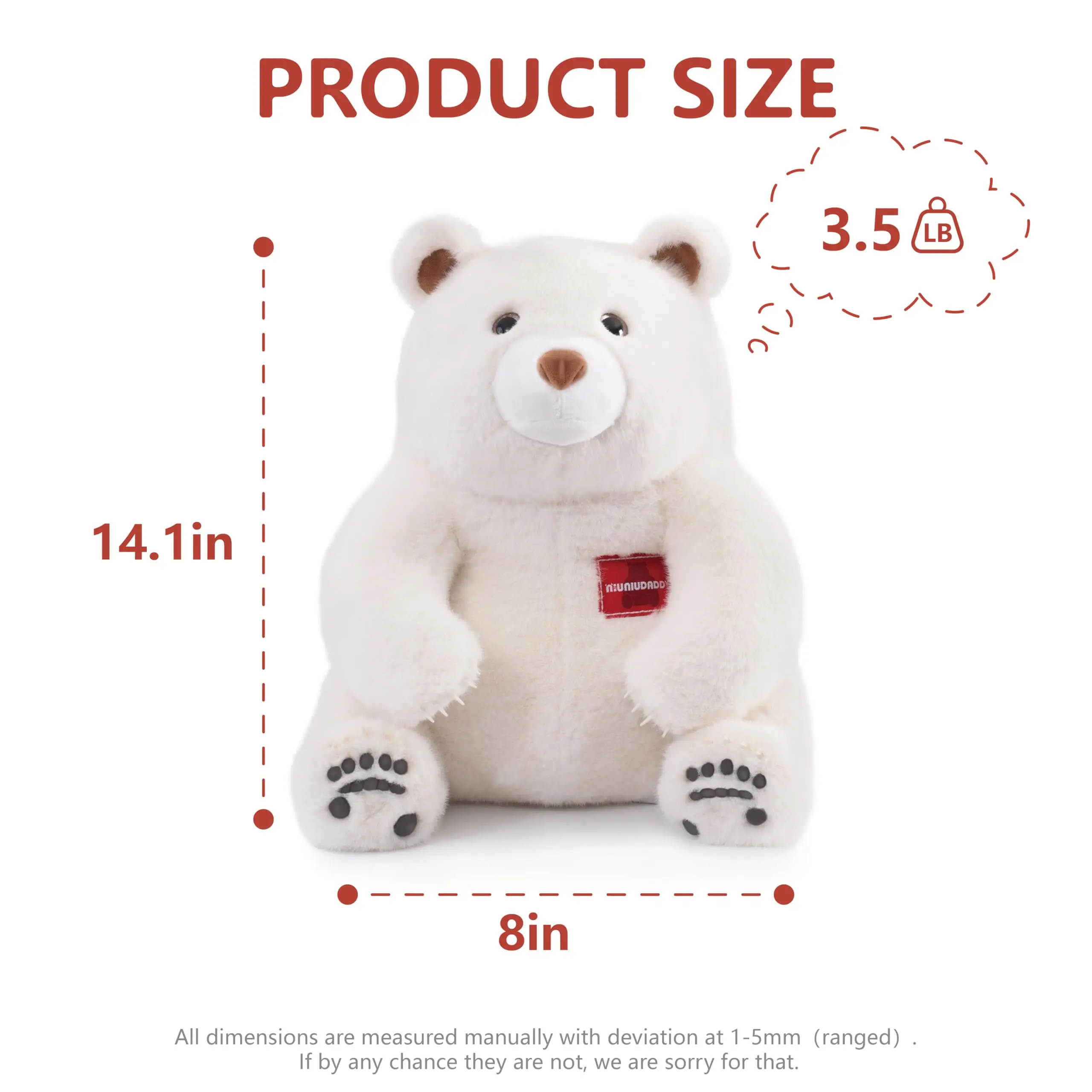 Niuniu Daddy 14" Teddy Polar Bear Weighted Stuffed Animal 3.5LB Body Pillow Plush Toy for Kids Adults Gift Birthday Christmas