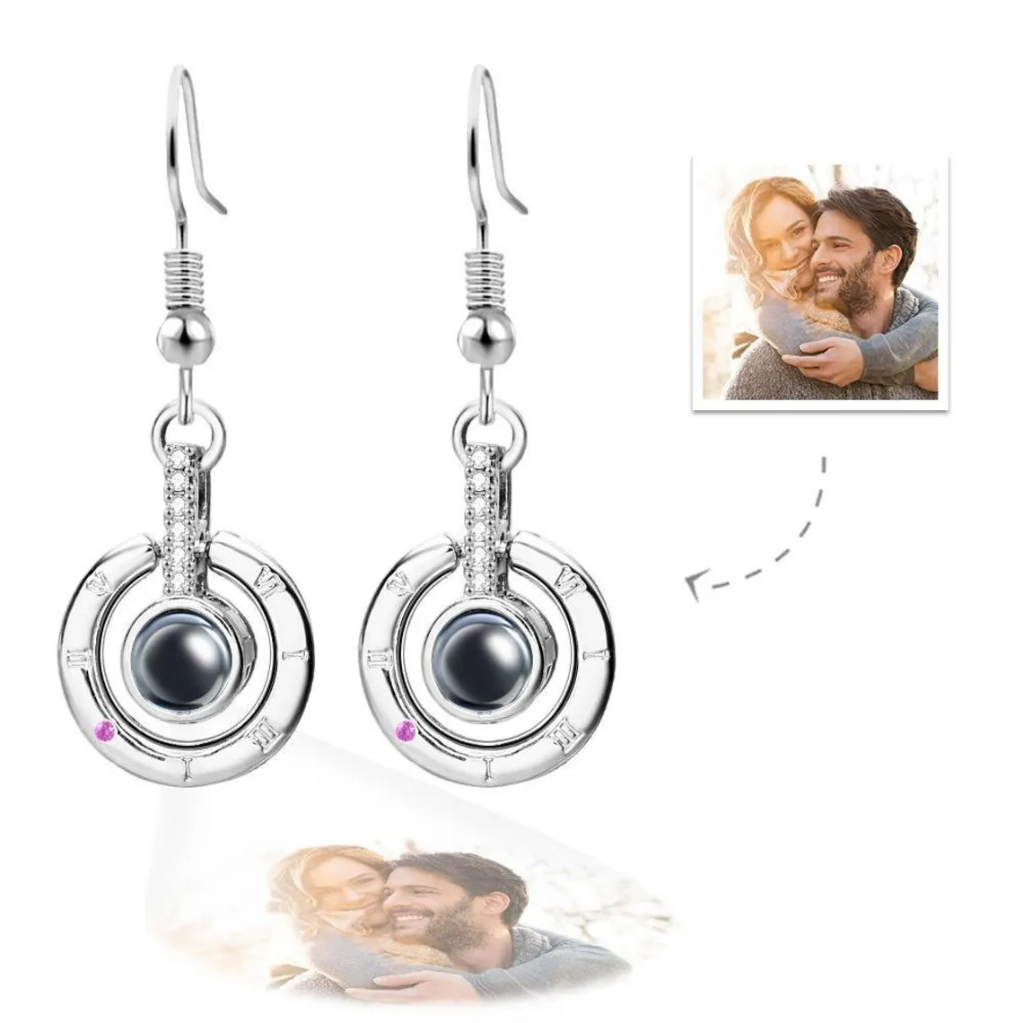 

New Custom Photo Projection Drop Earrings Personalized Custom Picture Ear Hook Earrings Memorial Valentine's Day Couple Gift