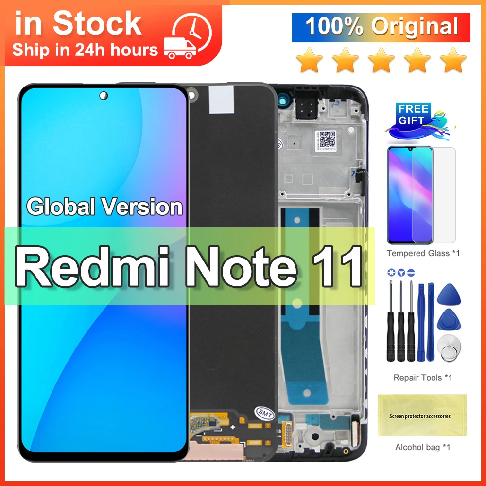 6.43'' Original For Redmi Note 11 2201117TG Display Rplacement, for Xiaomi Redmi Note 11 Lcd Touch Screen with Frame Assembly