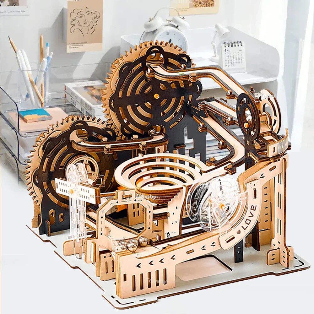 3D Houten Puzzel Marmer Run Set DIY Monteren Mechanische Modelbouwsets STOOM Educatief Speelgoed voor Volwassen Kinderen Verjaardagscadeautjes - afbeelding 2