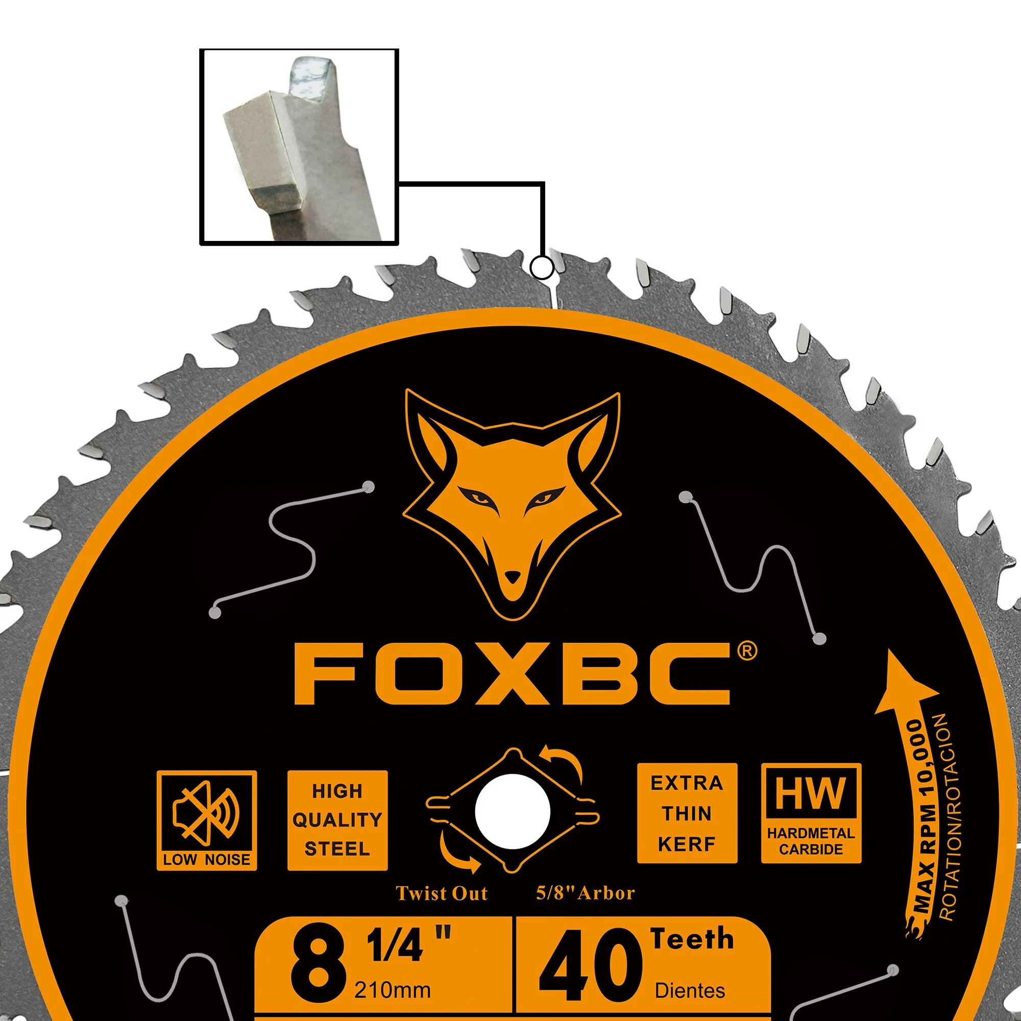 FOXBC oběžník pila čepel 8inch 210 mm 40 zub 5/8 palec arbor pro dřevo aluminium kov dřevoobráběcí 1ks