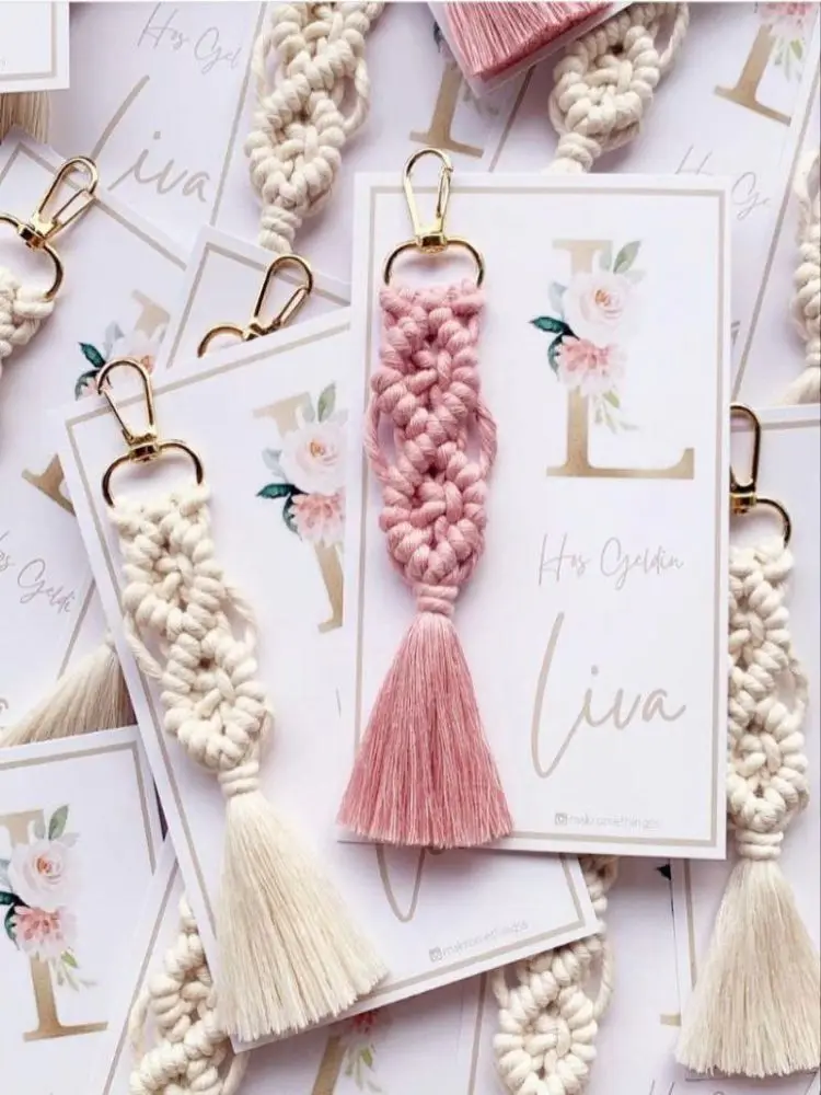 Macrame Keychain 50 PCs Kişiselleştirilebilir Wedding Baby Shower Engagement Party And Birthday For You