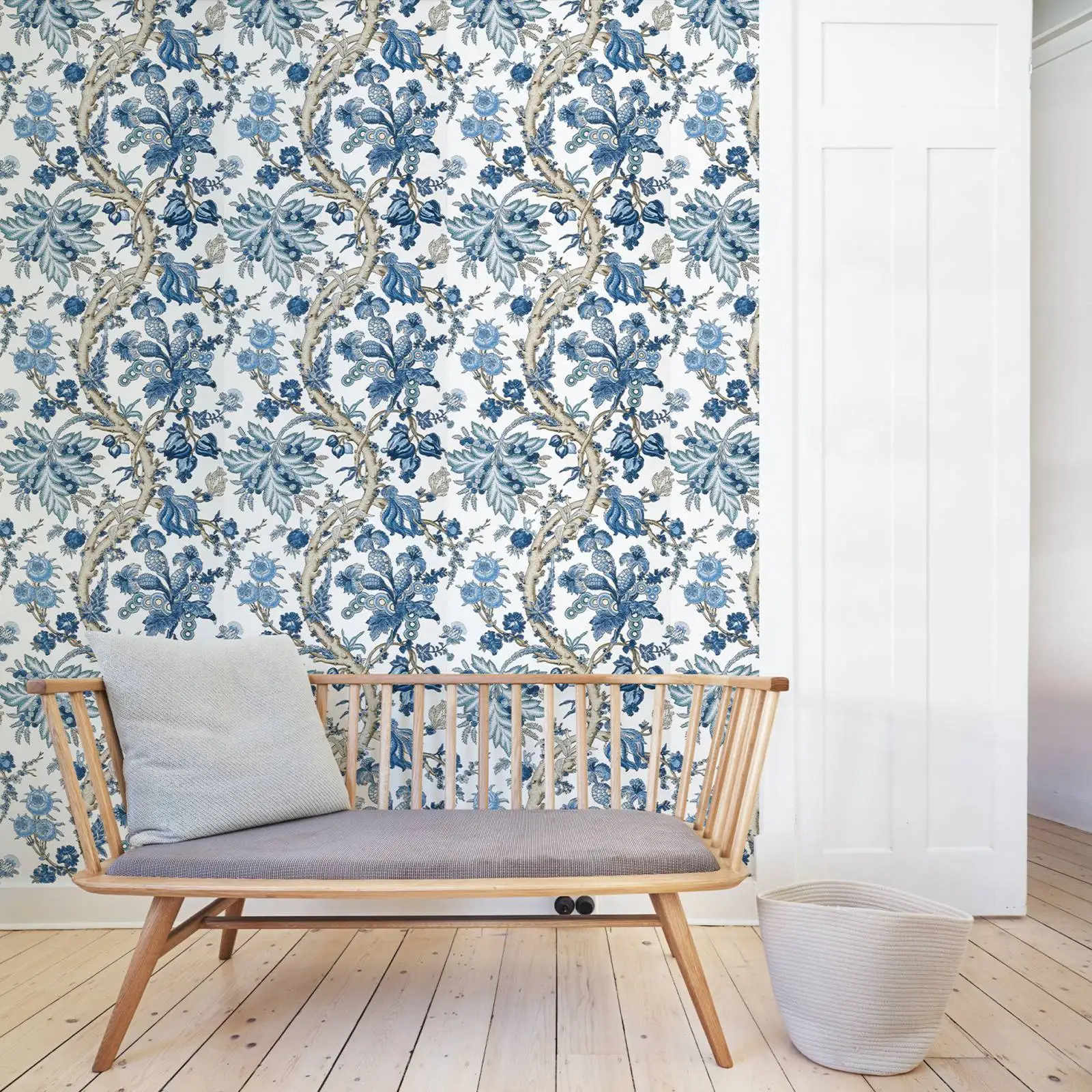 Chatelain wallpaper, Heritage Wallpapers in Blue and White, Scandinavian design, removable Wallpaper