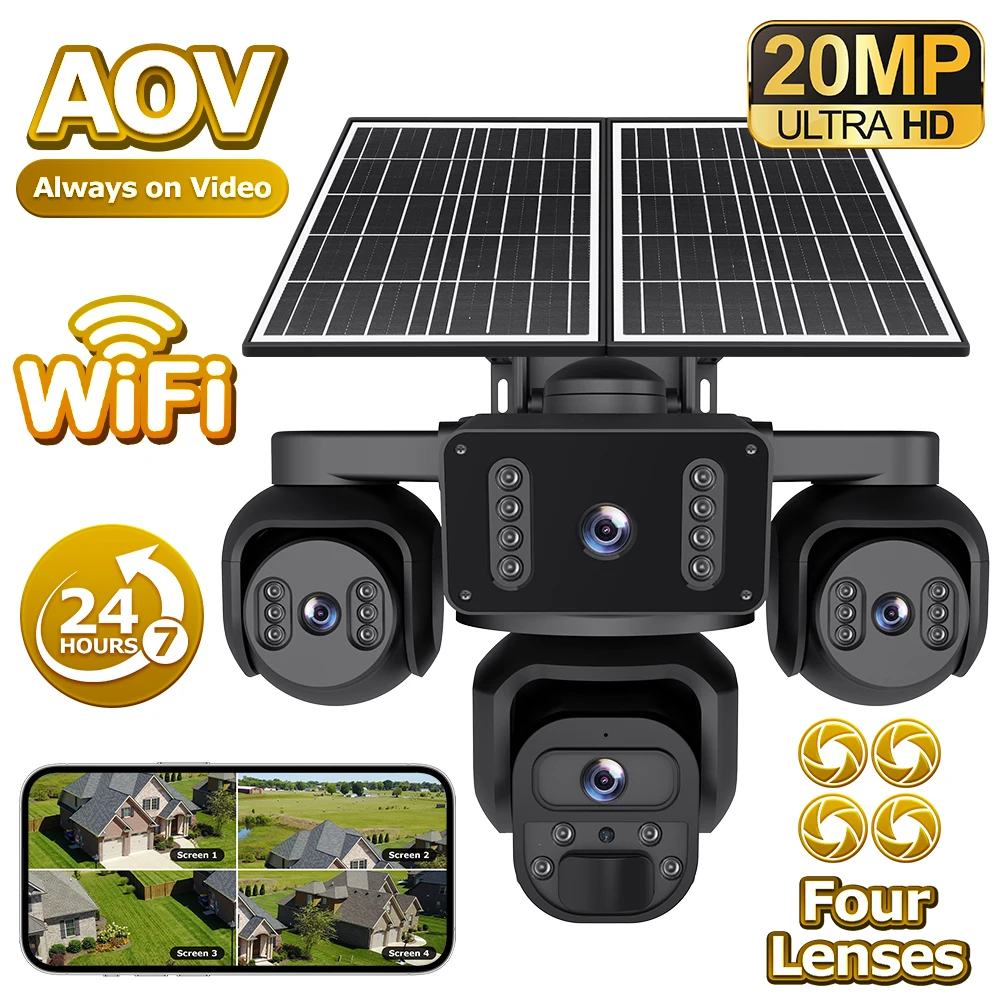SHIWOJIA 20MP HD AOV24/7 Recording 4CH Viewing Two-Way Audio Waterproof Camera
