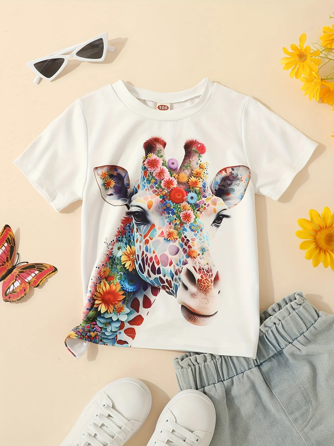 Girl Giraffe 3D Print Short Sleeve TShirt Summer O-neck Harajuku Tshirt Short Sleeve Cartoon Fashion Streetwear Tee Kid Clothing