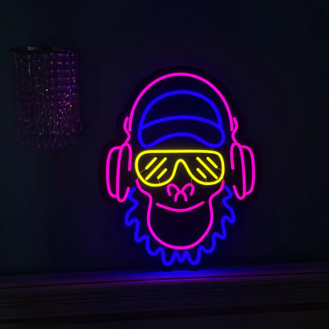 Monkey with Headphones Neon Sign Animal Cute Monkey Acrylic Bedroom Dimmable Lamp Kids Baby Birthday Gift Bar Club Sign