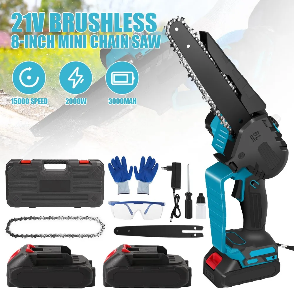 2000W 8 Inch Brushless Electric Chain Saw Rechargeable Saw RPM 21V Cordless Chain Saw Wood Power oils For Makita Battery