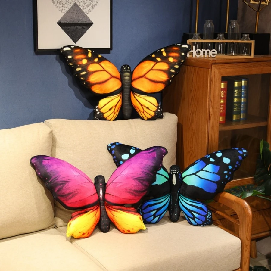 Colorful 3D Butterfly Pillow Decorative Animal Throw Pillows Print Accent Pillow Stuffed Cushion Bed Bedroom Couch Room Decor