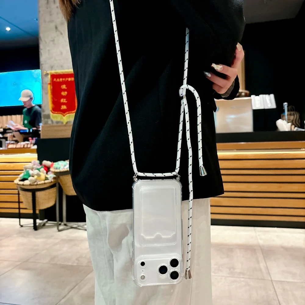 Transparente Schlaufenkartenhalter-Softcase-Hülle mit Lanyard für iPhone 18 17 Air 16 14 15 13 12 11 Pro Max Plus XR, Halskette, weiche Schutzhülle – Detail 5