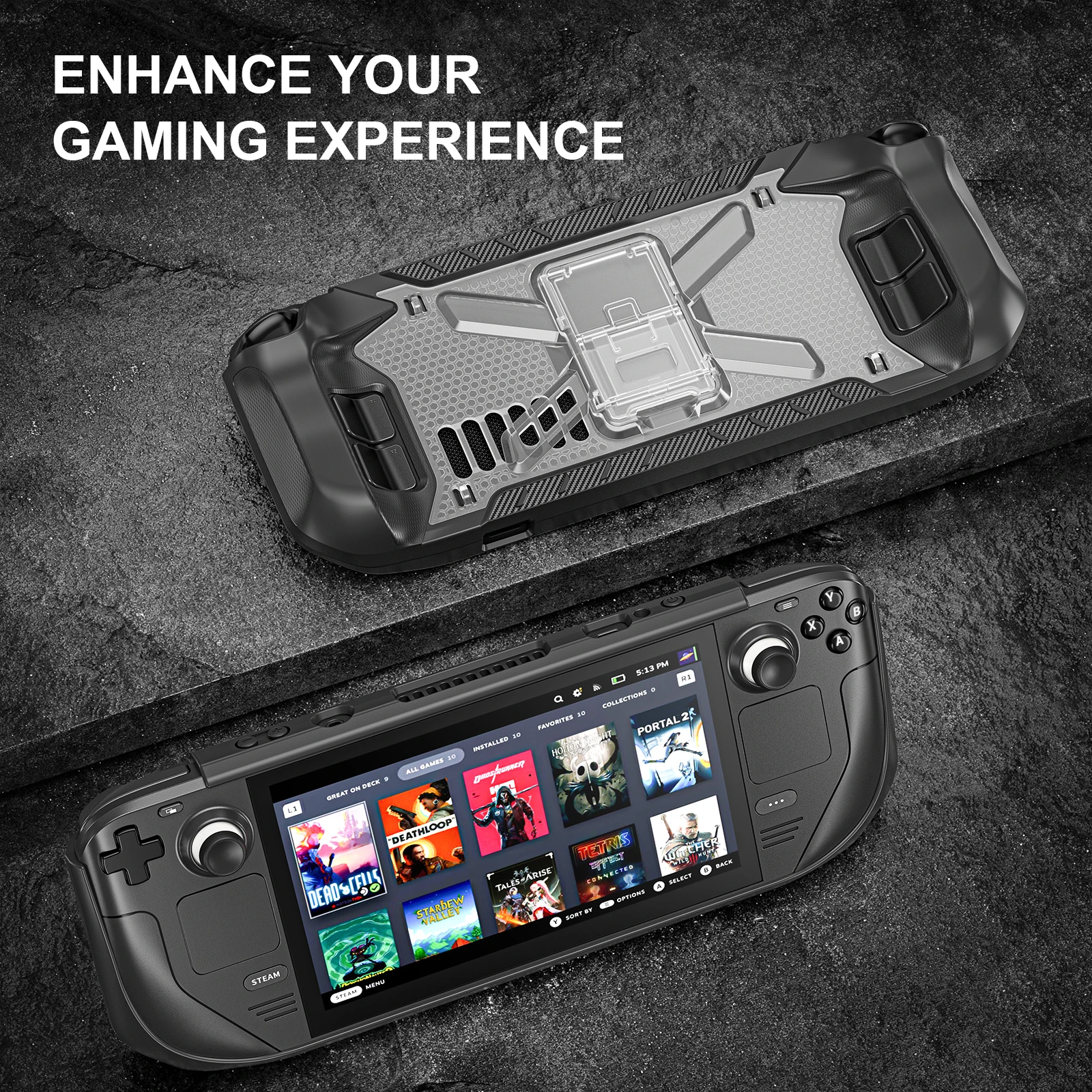 For Steam Deck Adjustable Kickstand Case Shockproof Protective Shell with Shoulder Strap