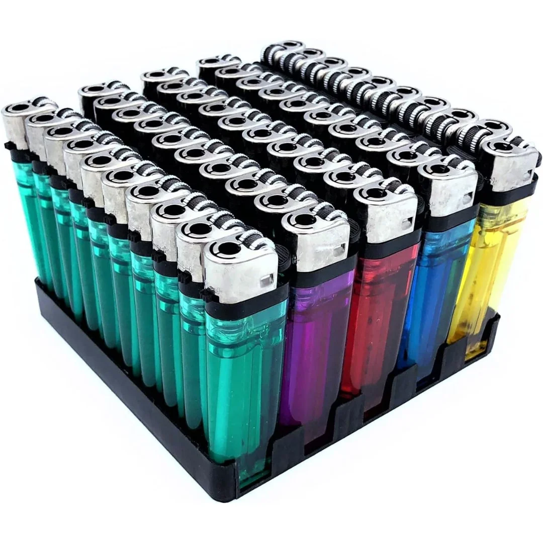 Krown - Box of Lighters Stone Lighters Pack 50 Transparent Colors Disposable  Lighter with Display Box