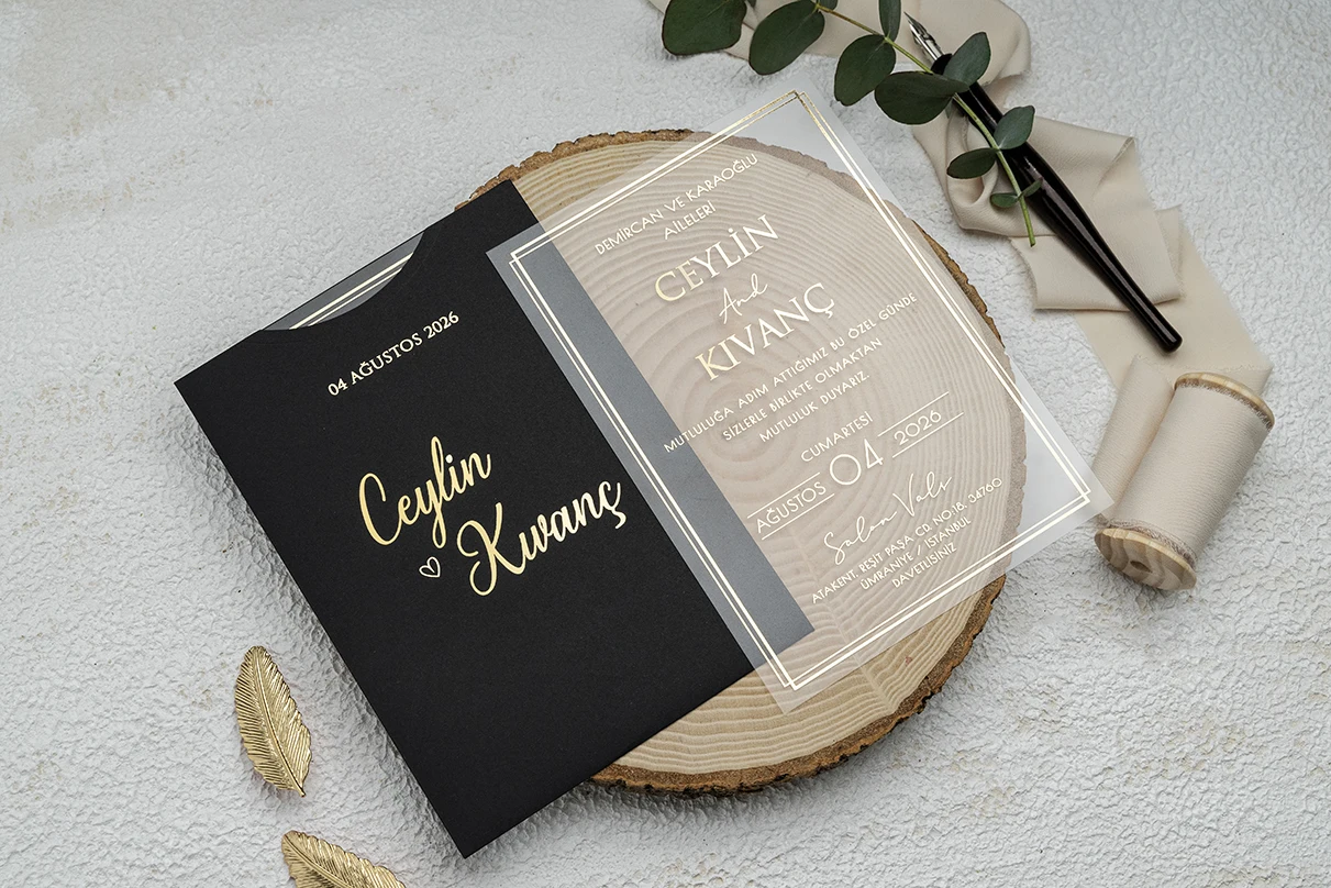 50 pcs Wedding Invitation, Acrylic Invitations, Acrylic Gold Invitations, Minimalist Design, Clear Acrylic Invitation